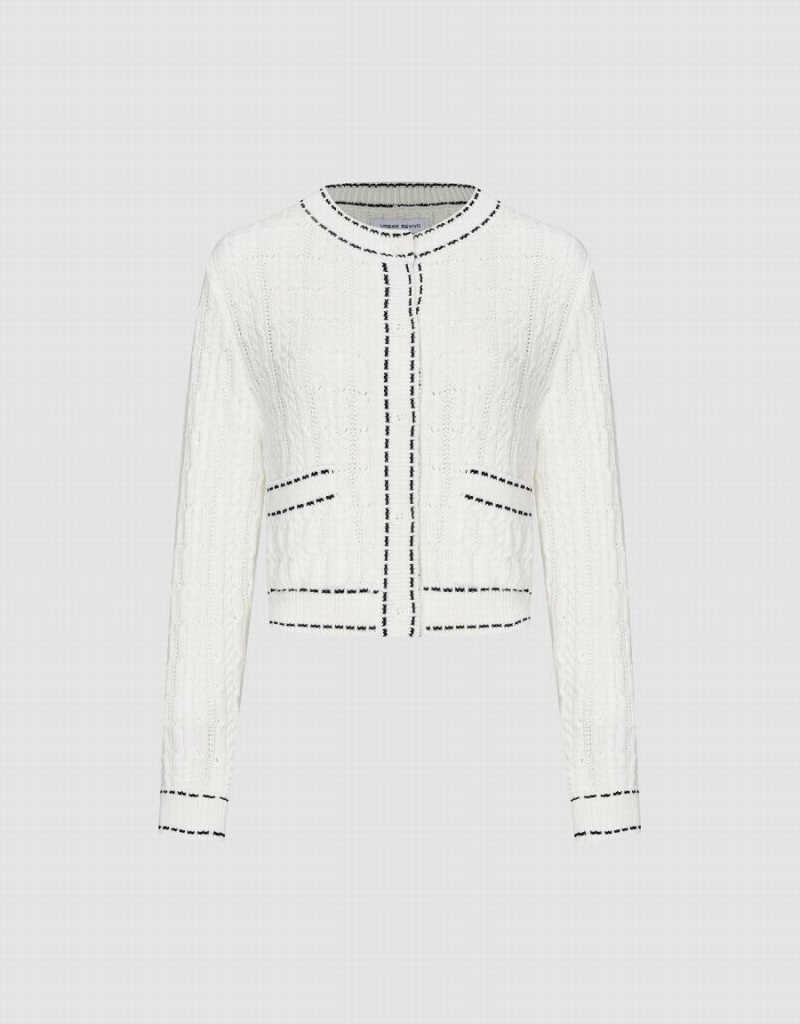 Cardigan Urban Revivo Crew Neck Tricoté Femme Blanche | RAF3646DT