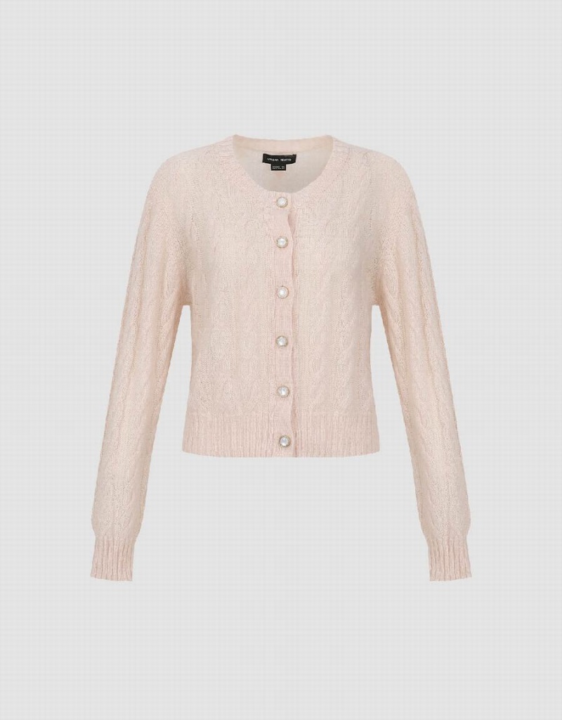 Cardigan Urban Revivo Crew Neck Tricoté Femme Rose | OLR446IG