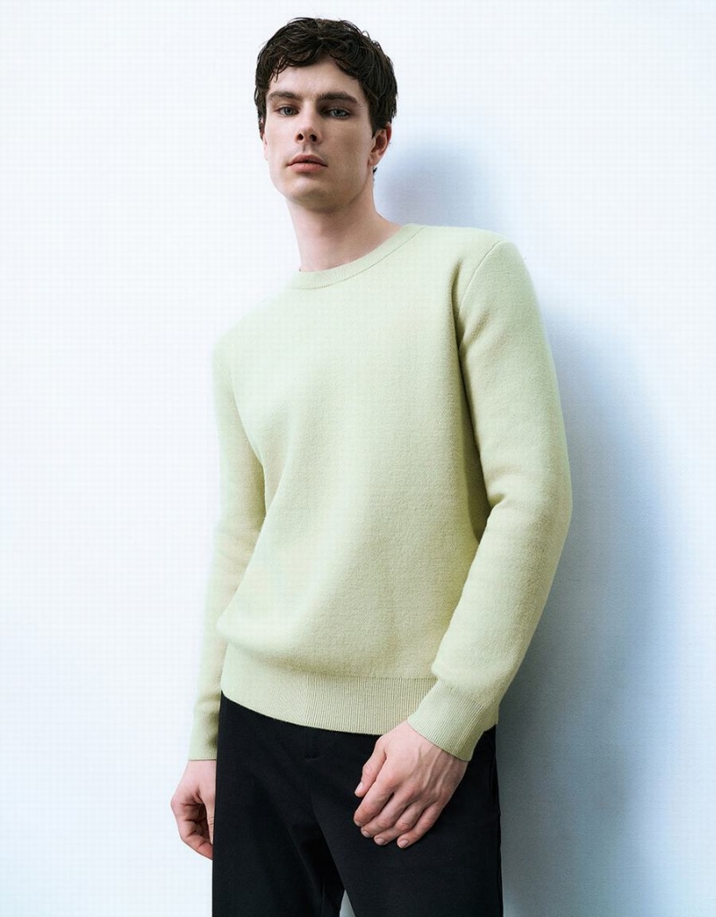 Cardigan Urban Revivo Crew Neck Tricoté Homme Vert | XKX8574IL