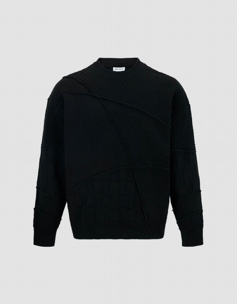 Cardigan Urban Revivo Crew Neck Tricoté Homme Noir | YVD250MB