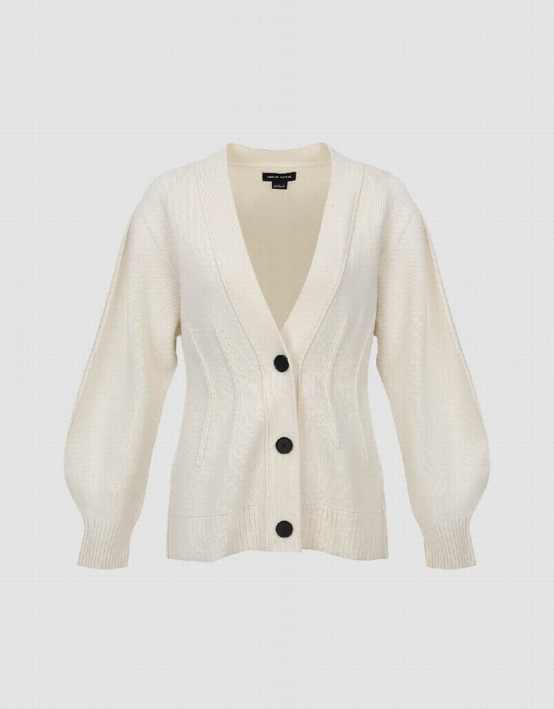 Cardigan Urban Revivo Drop Shoulder Sleeve V-Neck Tricoté Femme Blanche | OLW2119PI