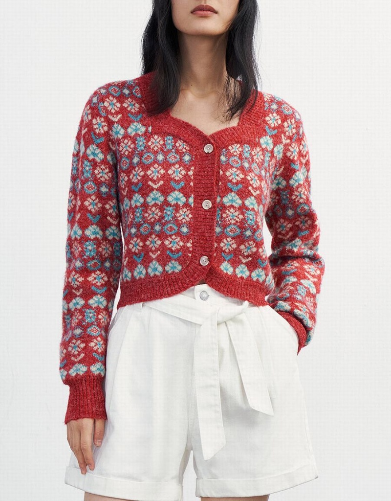 Cardigan Urban Revivo Floral Button Up Femme Rouge | NAL4841PR