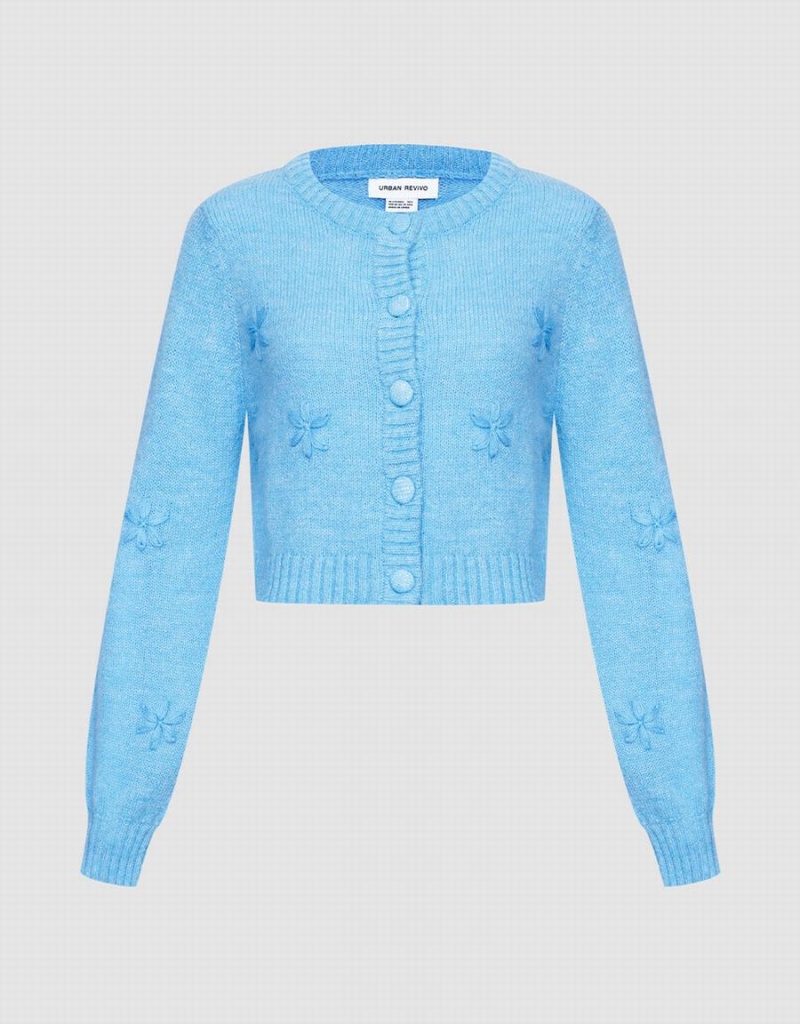 Cardigan Urban Revivo Floral Embroidery Button Up Femme Bleu | ORC8150JB