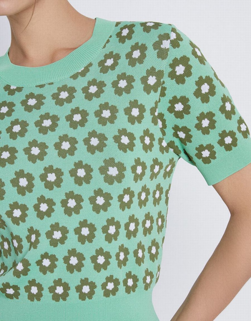 Cardigan Urban Revivo Floral Tricoté Top Femme Vert | AOE4246MX