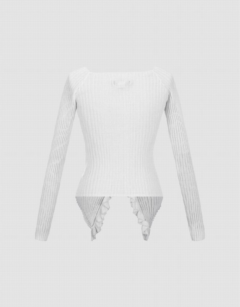 Cardigan Urban Revivo Frill Trim Tricoté Femme Blanche | NGB4150PJ