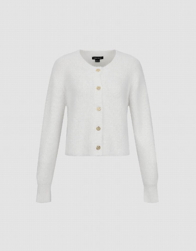 Cardigan Urban Revivo Furry Crew Neck Tricoté Femme Blanche | QFT4664GB