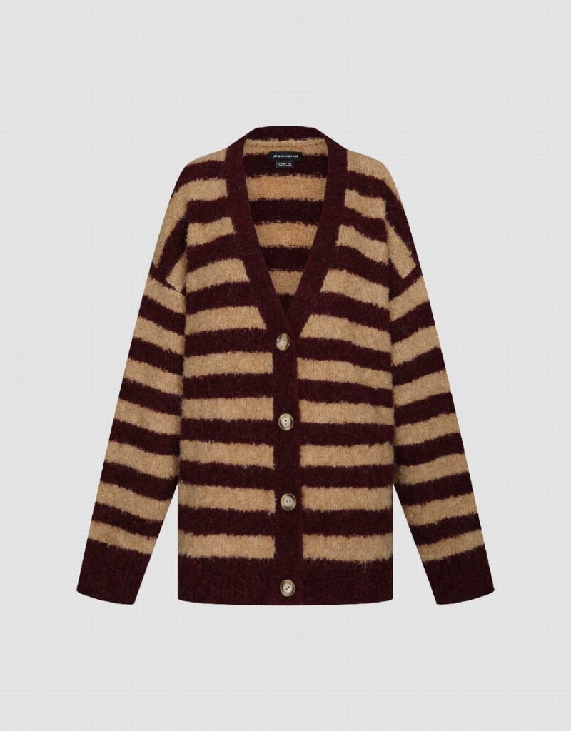 Cardigan Urban Revivo Furry Rayé V-Neck Tricoté Femme Marron Multicolore | IFX1525LI