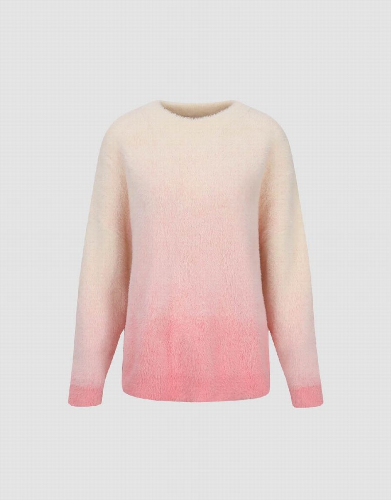 Cardigan Urban Revivo Gradient Crew Neck Tricoté Femme Blanche Rose | XXU6723XY