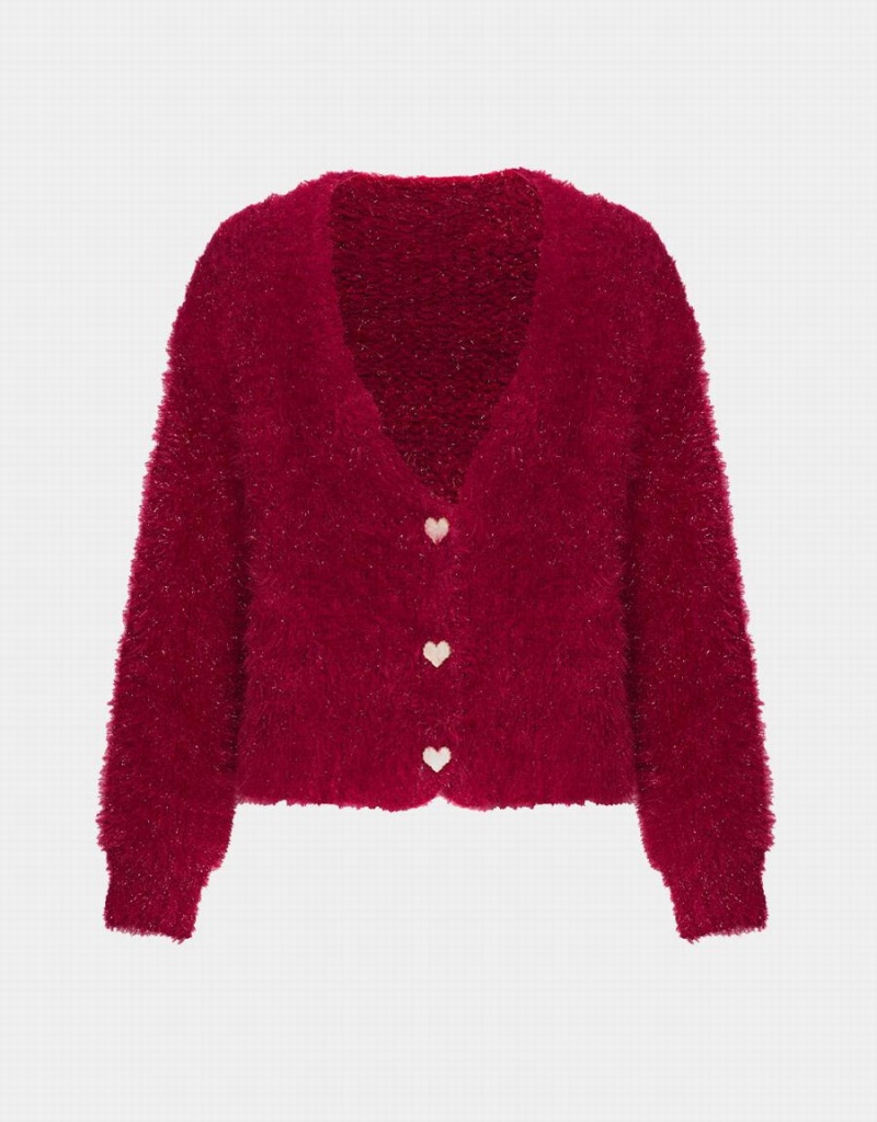 Cardigan Urban Revivo Heart Button Fluffy Femme Rouge | BGM972DO