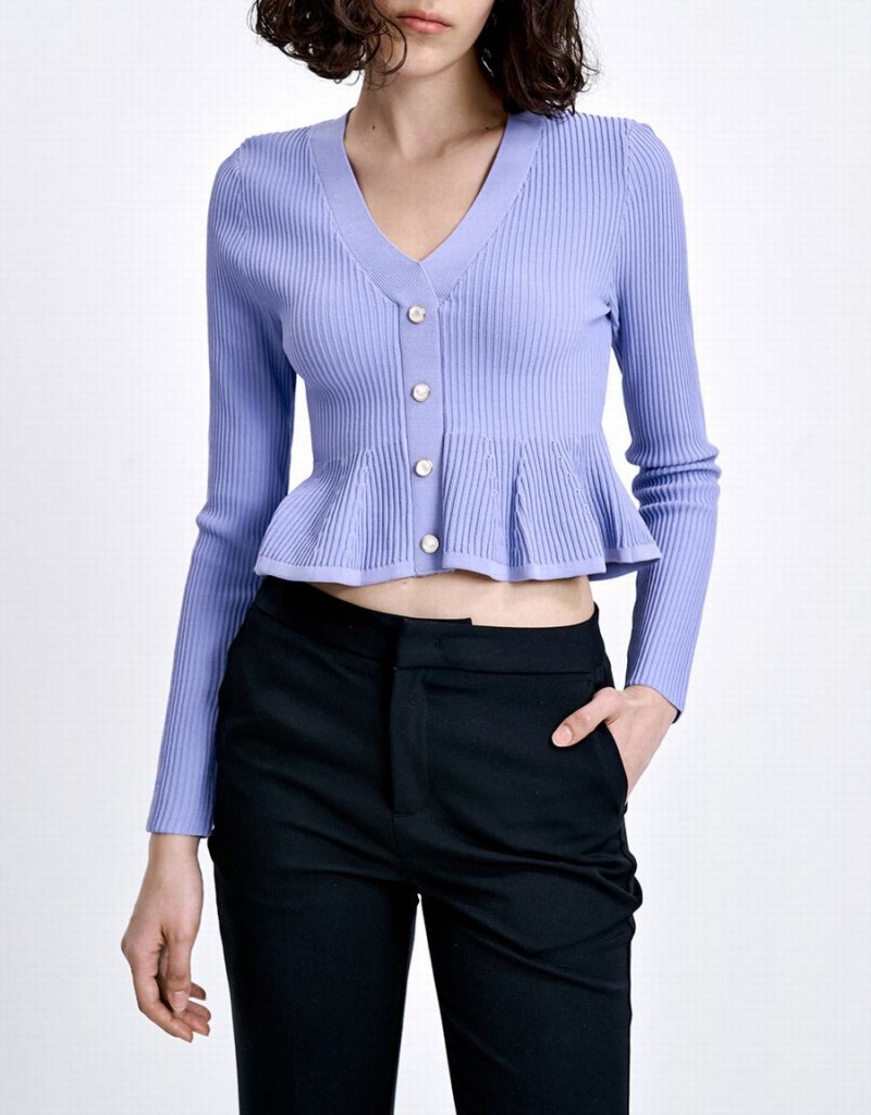 Cardigan Urban Revivo Nervuré Knit Button Front Tricoté Top Femme Bleu | WDS6770JY