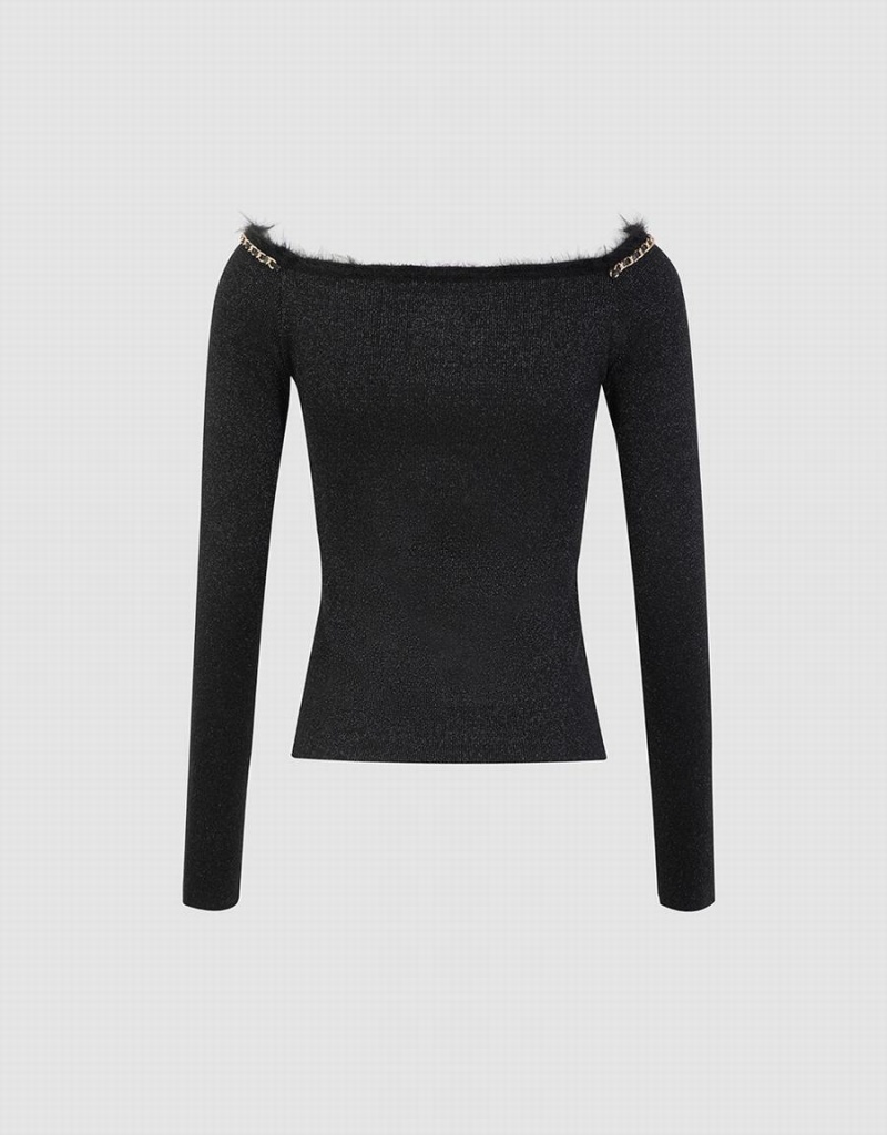 Cardigan Urban Revivo Off-Shoulder Knit Femme Noir | LEZ4474RT