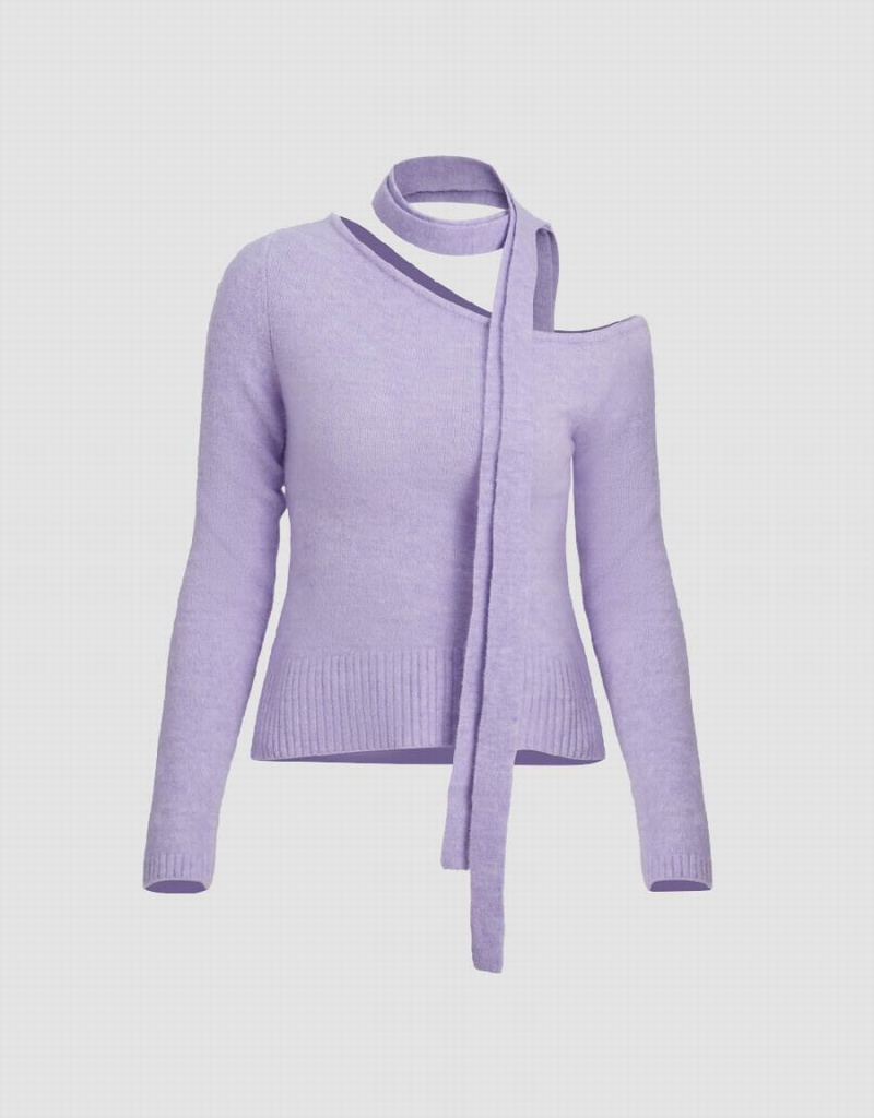 Cardigan Urban Revivo One Shoulder Tricoté Femme Violette | VHX187ET