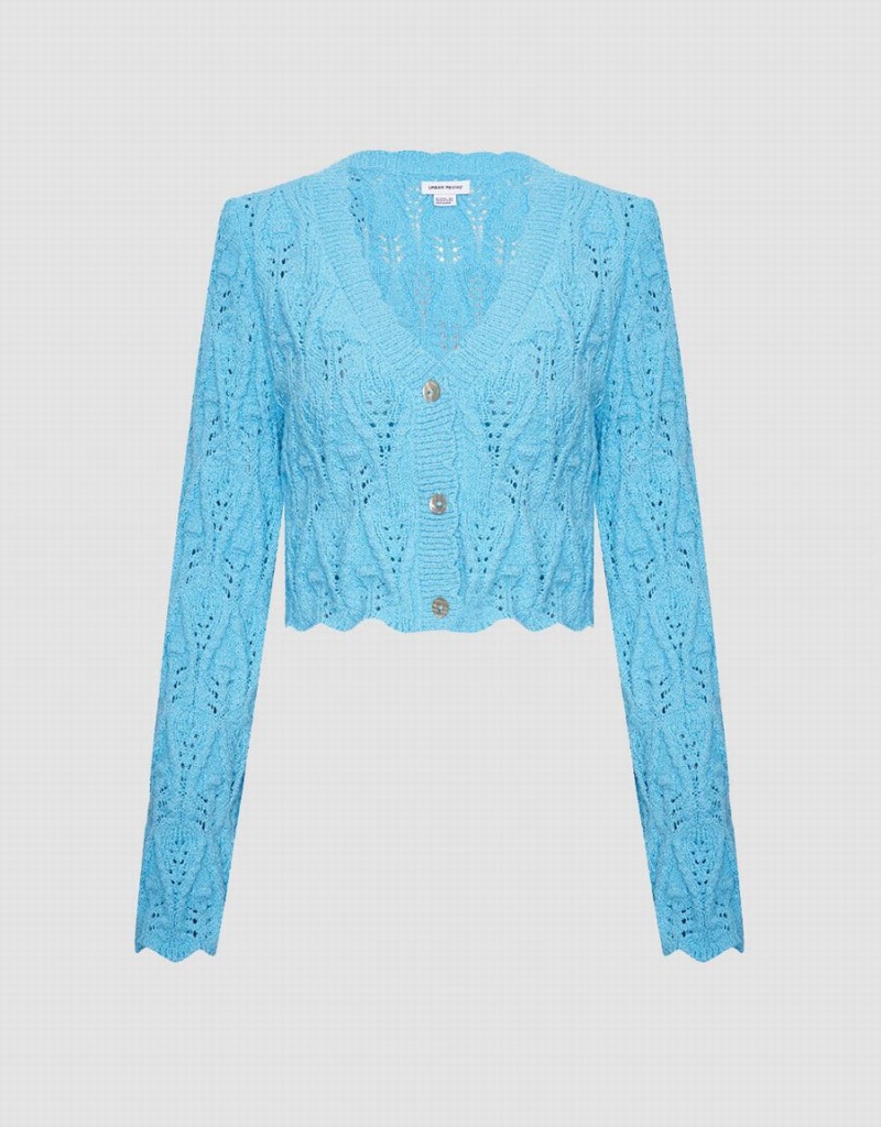 Cardigan Urban Revivo Pointelle Button Up Femme Bleu | EDH7876BC