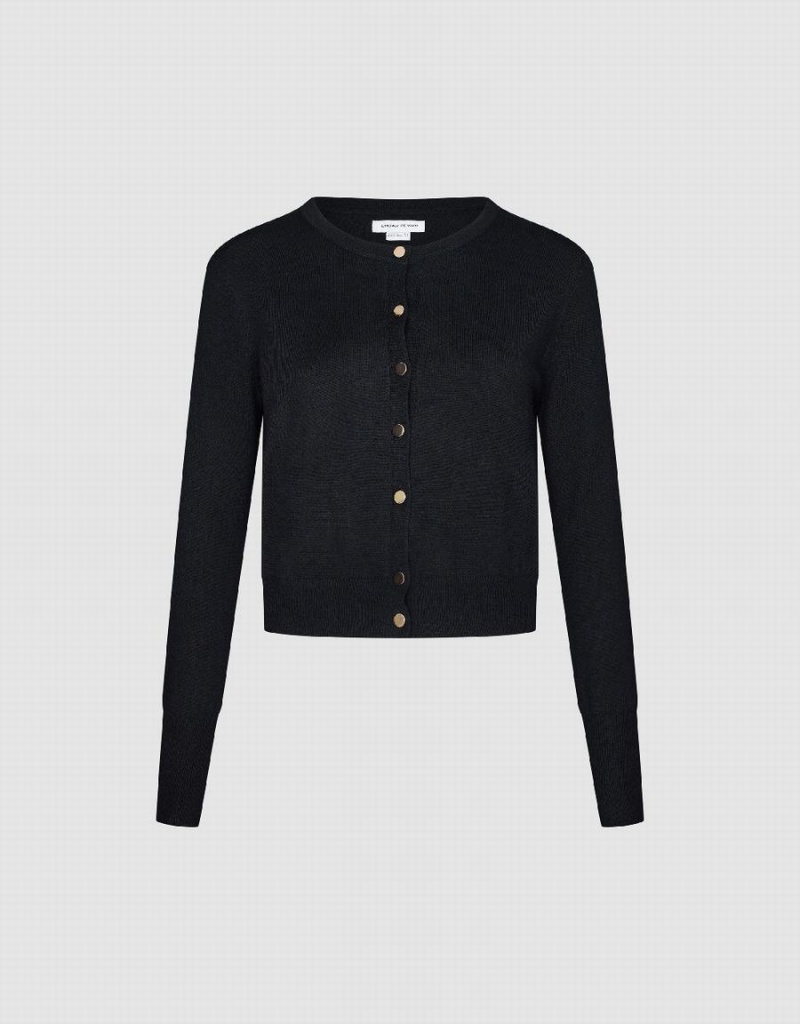 Cardigan Urban Revivo Pressed Button Crew Neck Tricoté Femme Noir | MPH890AB