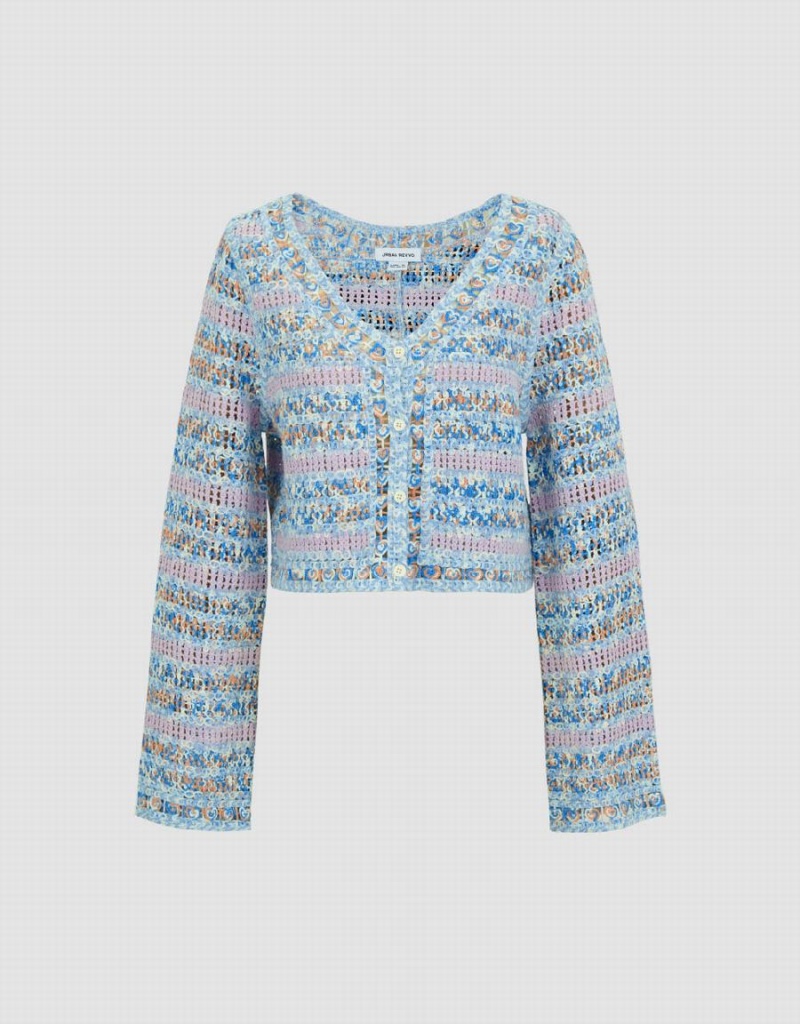 Cardigan Urban Revivo Rayé V-Neck Tricoté Femme Bleu | RZK9024BS