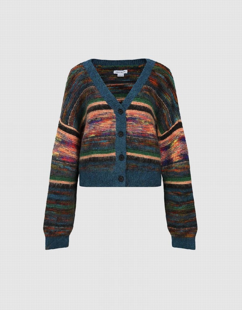 Cardigan Urban Revivo Rayé V-Neck Tricoté Femme Multicolore | ERD5171NP