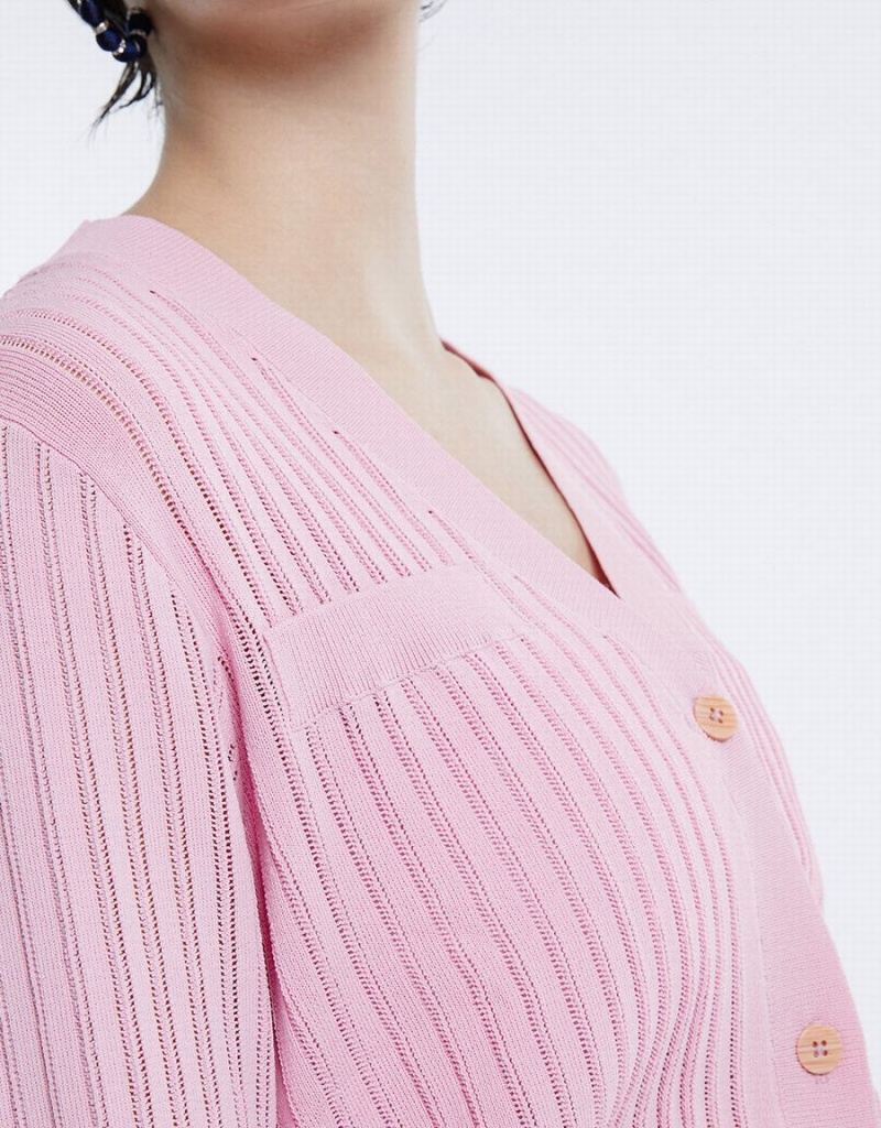 Cardigan Urban Revivo Rib Knit Cropped Femme Rose | BXL2725SK