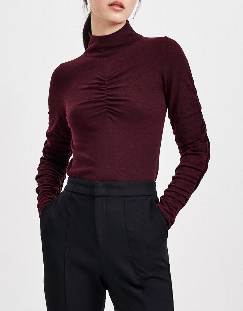 Cardigan Urban Revivo Ruched Sleeve Fitted Knit Top Femme Rouge | BGI182NN