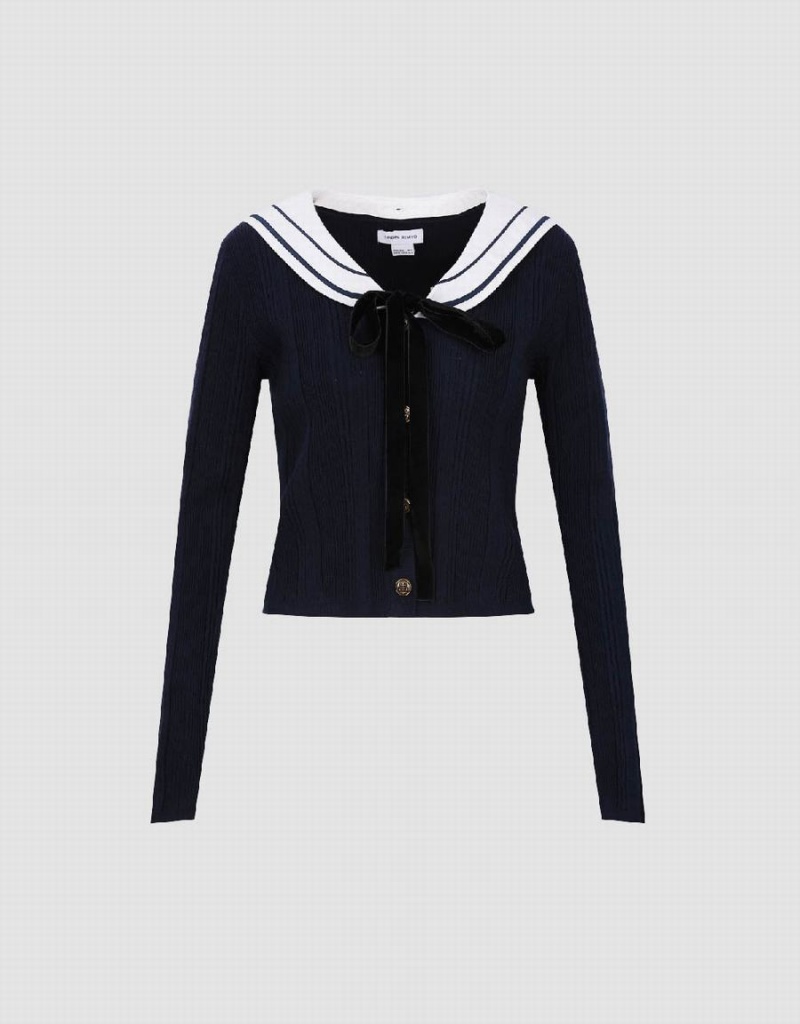 Cardigan Urban Revivo Sailor Collar Neck Tricoté Femme Bleu | VJN428TV