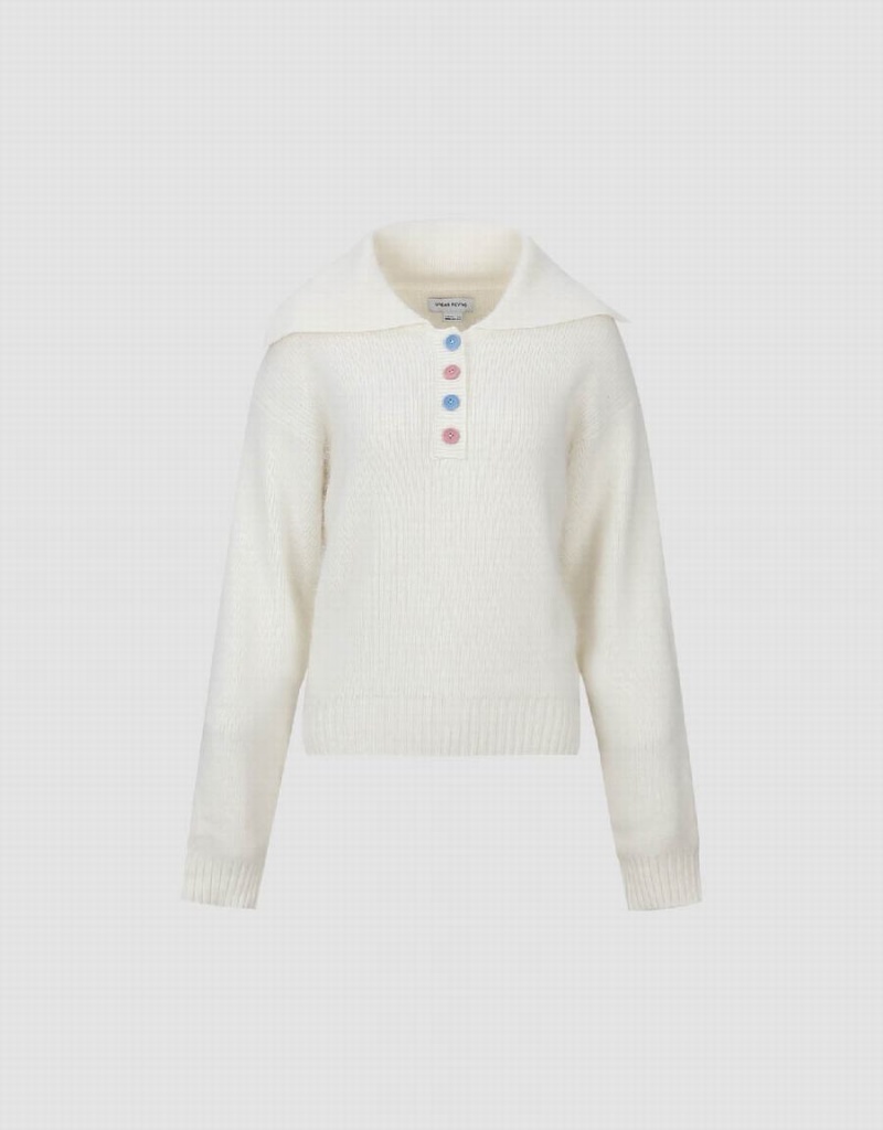 Cardigan Urban Revivo Sailor Collar Neck Tricoté Femme Blanche | HOI8662CQ