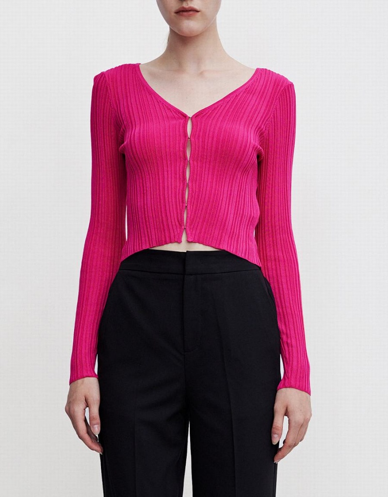 Cardigan Urban Revivo Textured Rib Knit Femme Rose Rouge | HKL3252OC