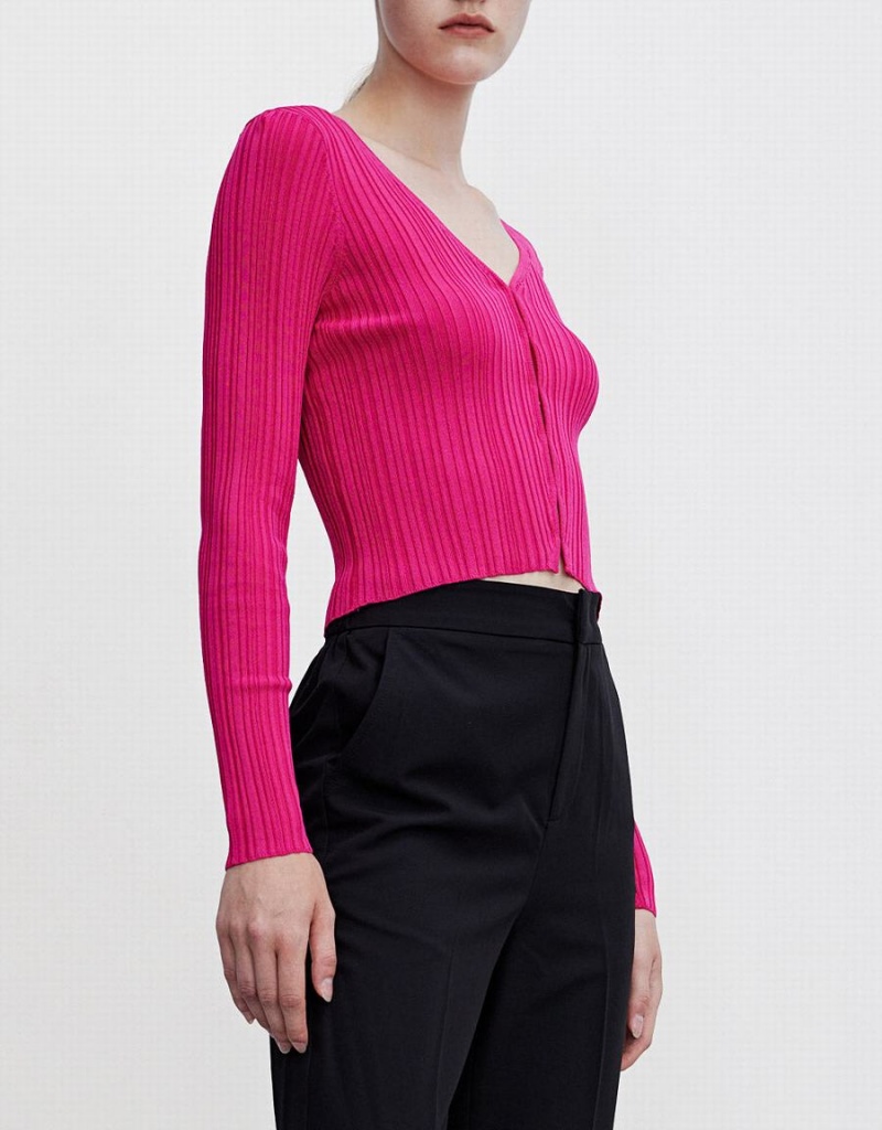 Cardigan Urban Revivo Textured Rib Knit Femme Rose Rouge | HKL3252OC