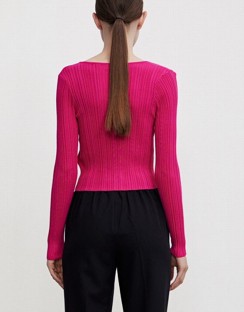 Cardigan Urban Revivo Textured Rib Knit Femme Rose Rouge | HKL3252OC