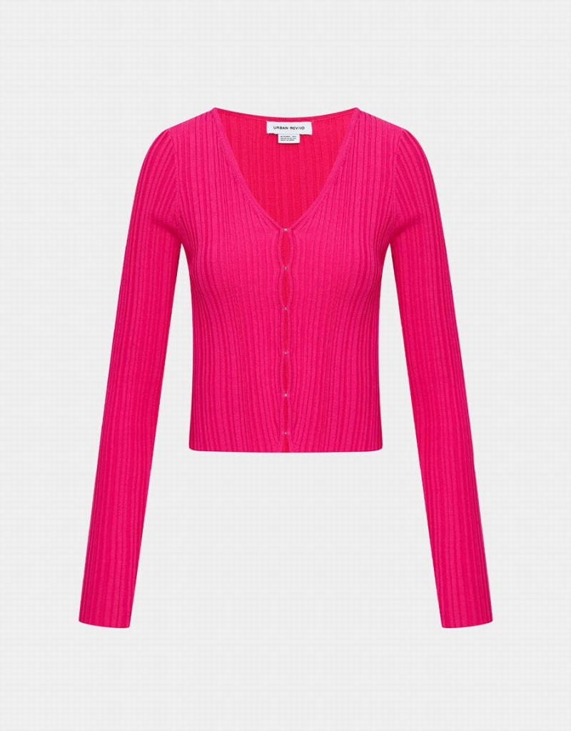 Cardigan Urban Revivo Textured Rib Knit Femme Rose Rouge | HKL3252OC