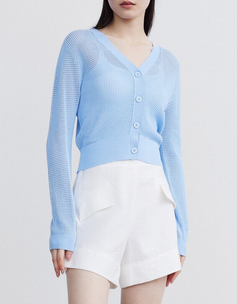 Cardigan Urban Revivo Tricoté Button Up Femme Bleu | TZJ7275MX