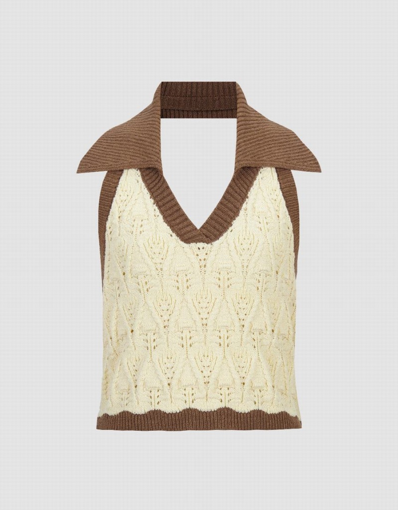 Cardigan Urban Revivo Tricoté Lapel Femme Beige | UIG2196UM