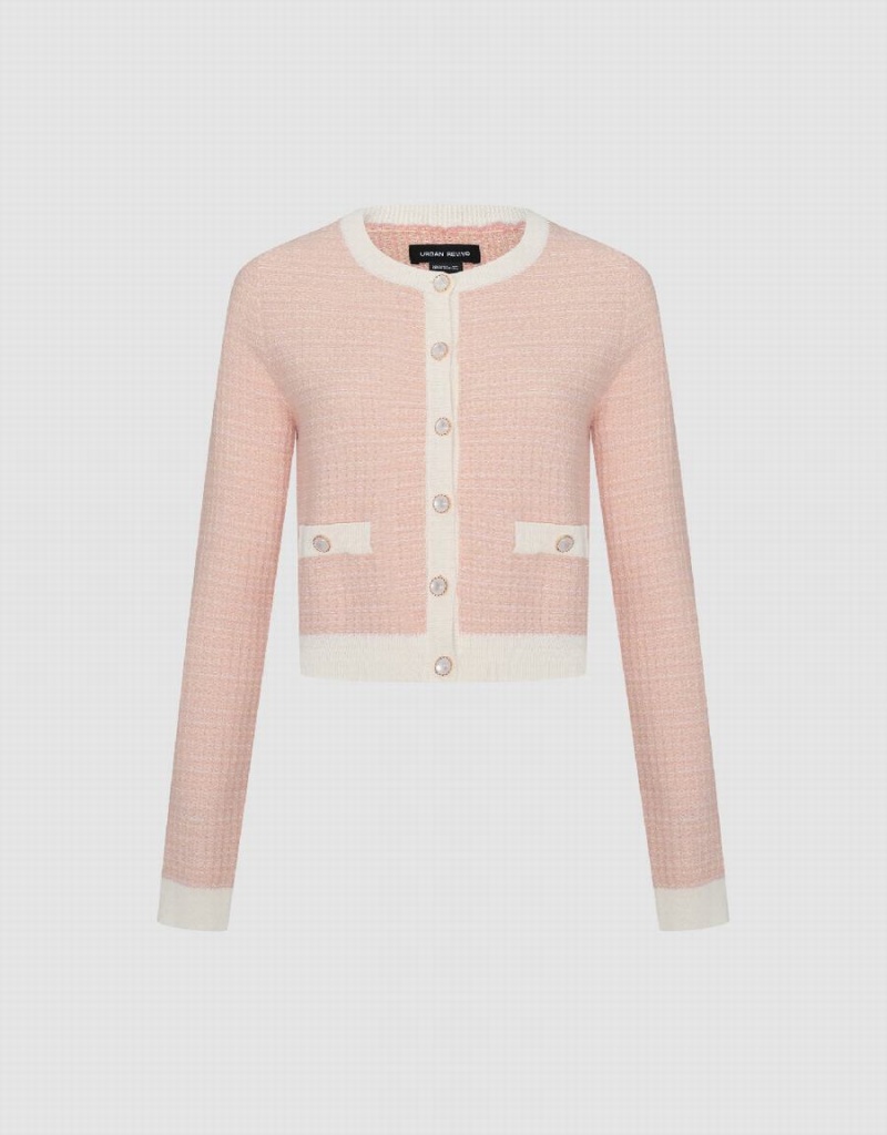 Cardigan Urban Revivo Tricoté With Faux Pearl Buttons Femme Rose | ZRB645NJ