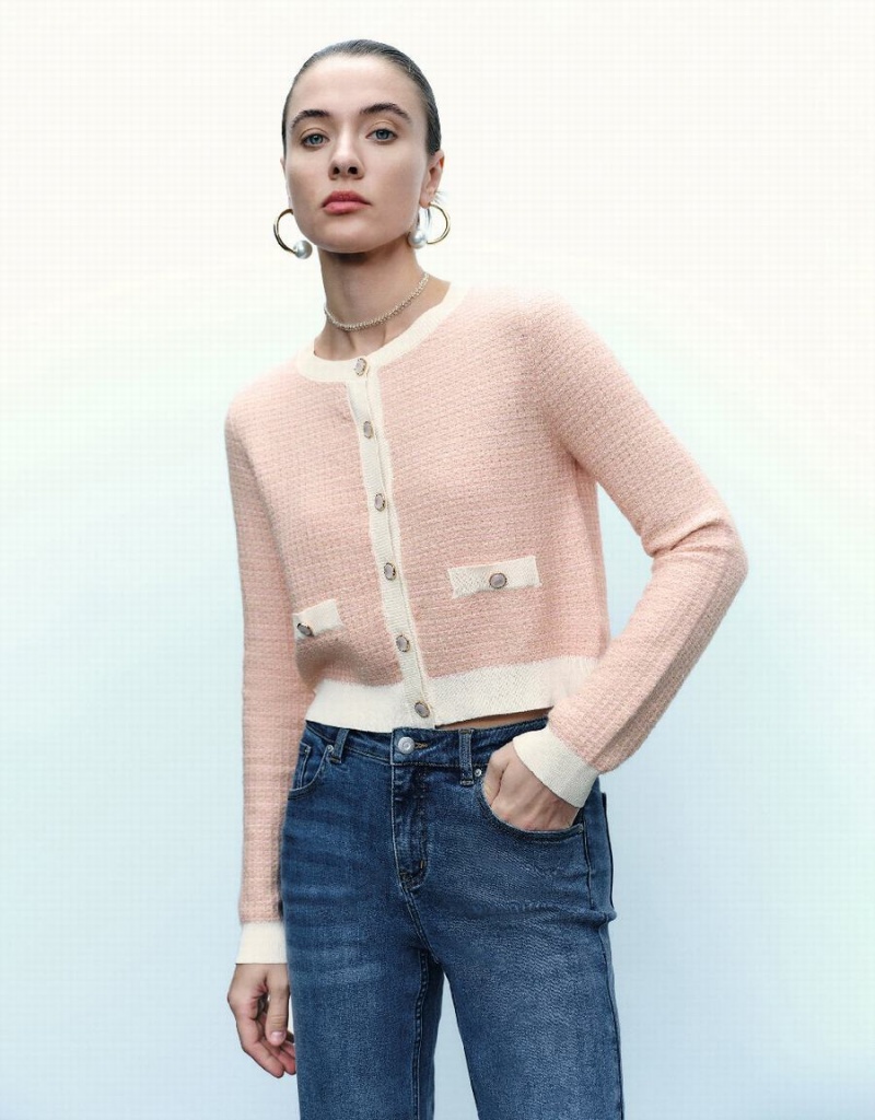 Cardigan Urban Revivo Tricoté With Faux Pearl Buttons Femme Rose | ZRB645NJ