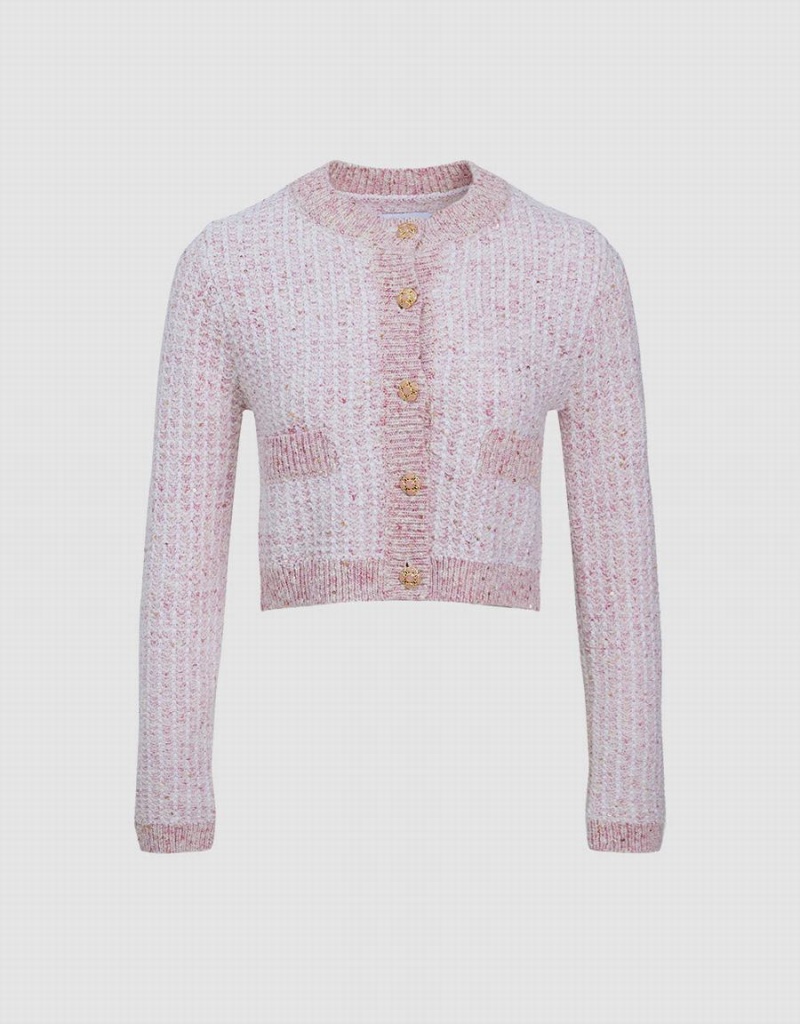 Cardigan Urban Revivo Tweed Button Up Femme Rose | CQA7038KZ