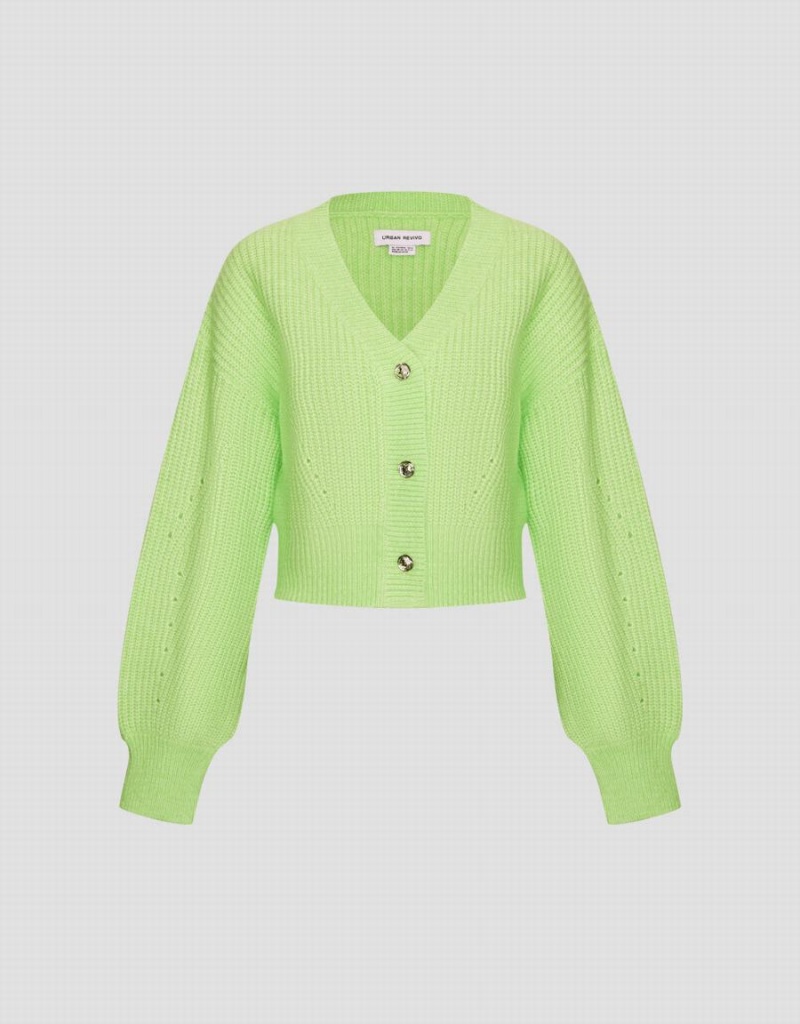 Cardigan Urban Revivo V-Neck Knit Femme Vert | HKW9773MC