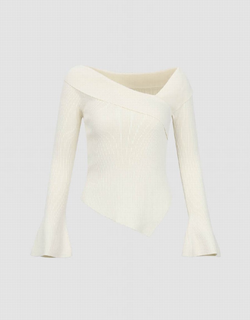 Cardigan Urban Revivo V-Neck Mince Tricoté Femme Blanche | CAK3586ZX