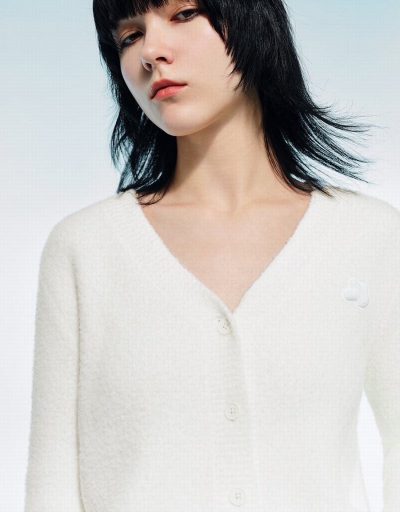 Cardigan Urban Revivo V-Neck Tricoté Femme Blanche | HLJ2074CQ