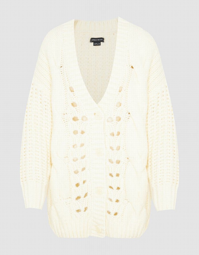 Cardigan Urban Revivo V-Neck Tricoté Femme Blanche | GXR4068JK