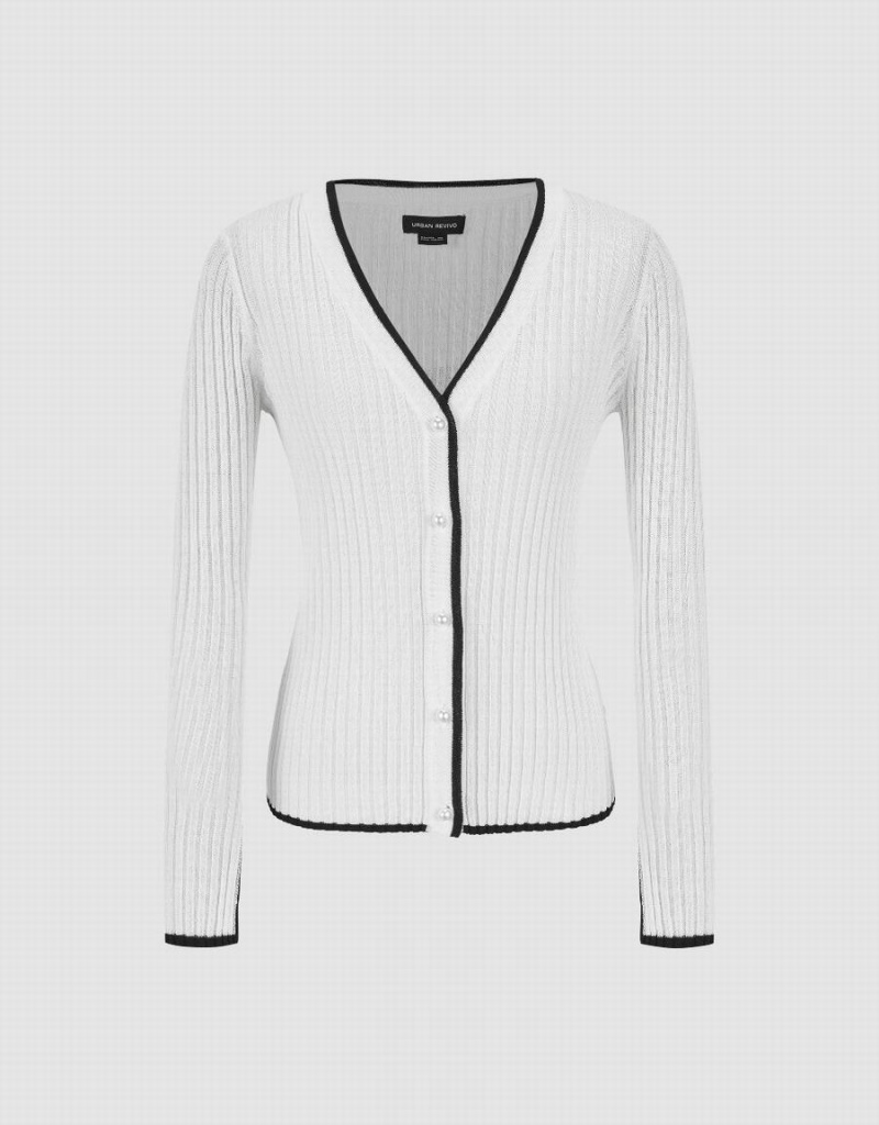 Cardigan Urban Revivo V-Neck Tricoté Femme Blanche | RSV7160CM