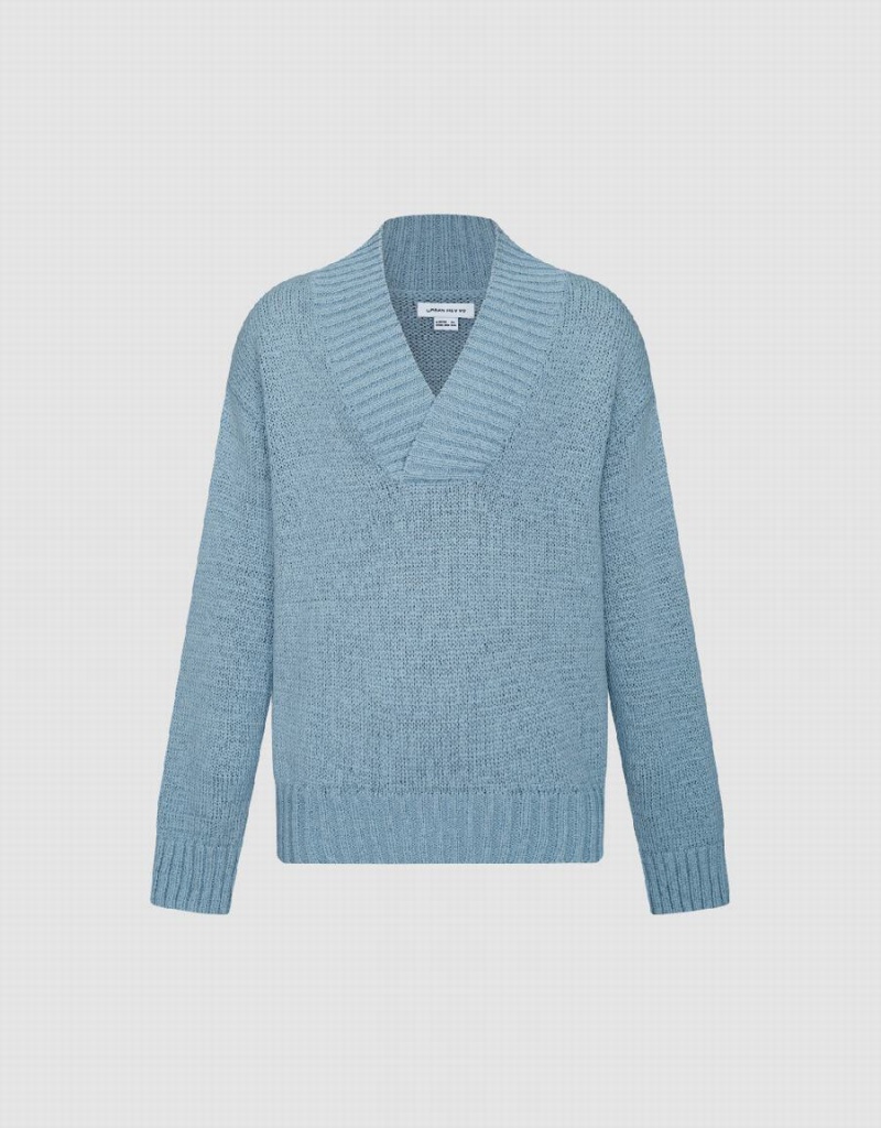 Cardigan Urban Revivo V-Neck Tricoté Homme Bleu | AFM3126HC