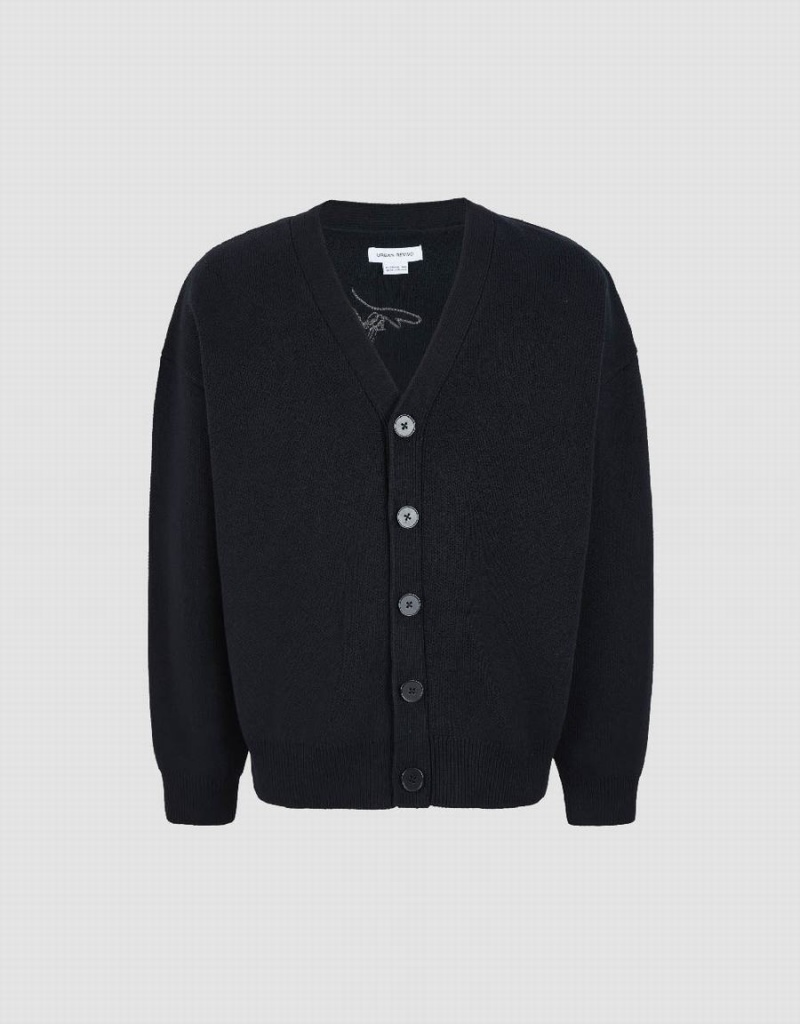 Cardigan Urban Revivo V-Neck Tricoté Homme Noir | IJS472UT