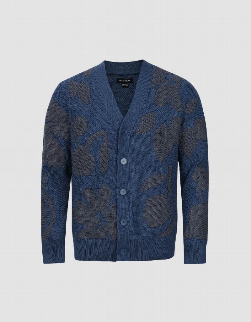 Cardigan Urban Revivo V-Neck Tricoté Homme Bleu | DQB2729LA