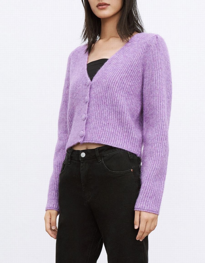 Cardigan Urban Revivo V Neck Rib Knit Femme Violette | OPG2680HK