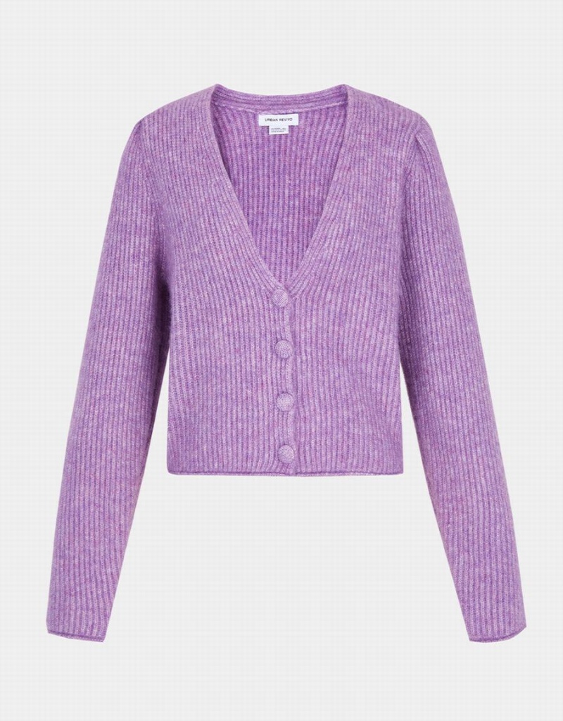 Cardigan Urban Revivo V Neck Rib Knit Femme Violette | OPG2680HK