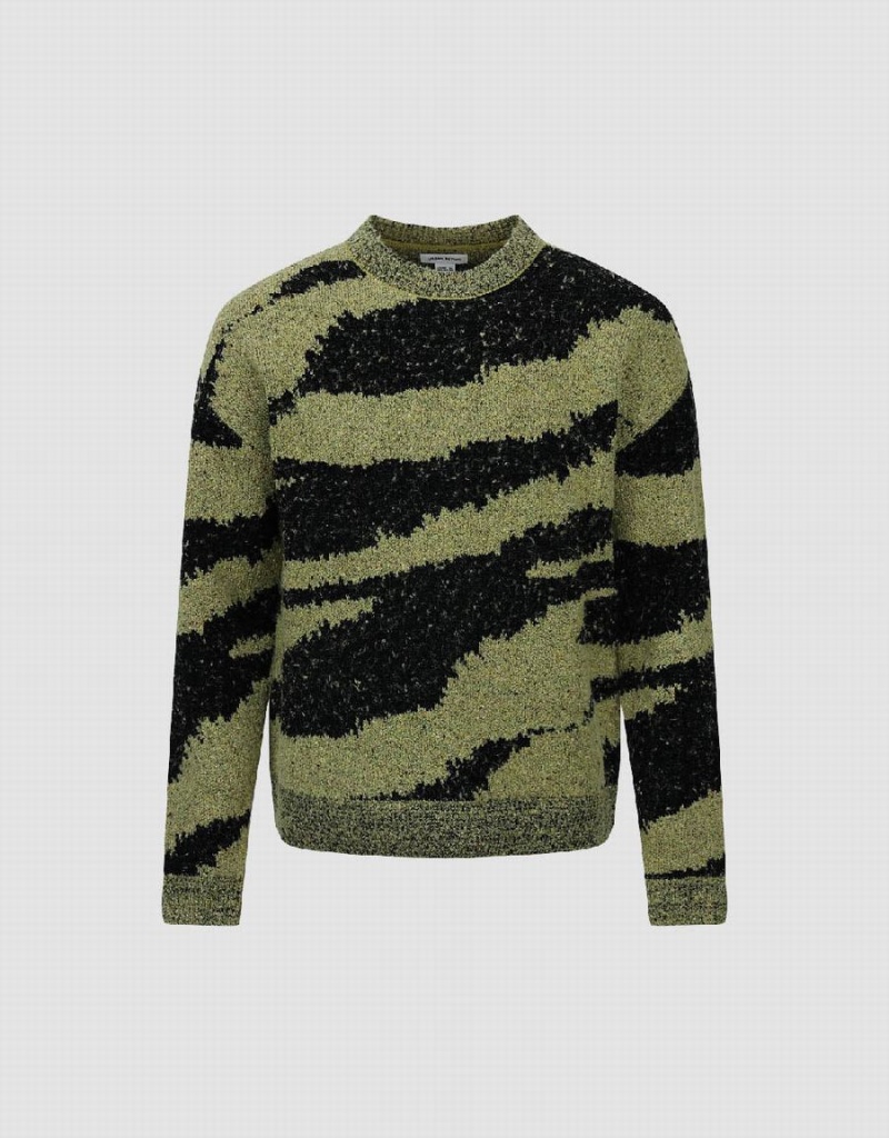 Cardigan Urban Revivo Zebra Printed Crew Neck Tricoté Homme Vert | XOA8264MW