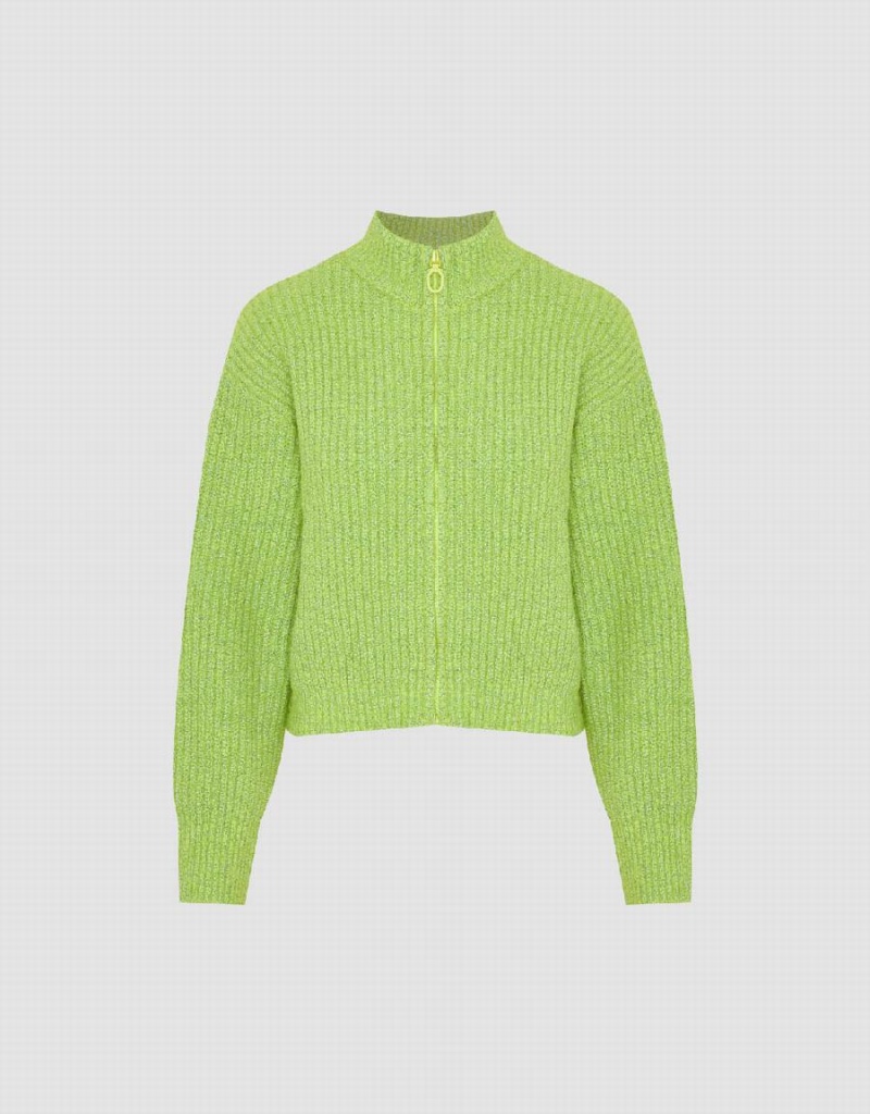 Cardigan Urban Revivo Zippé Front Crew Neck Tricoté Femme Vert | KRN404UI