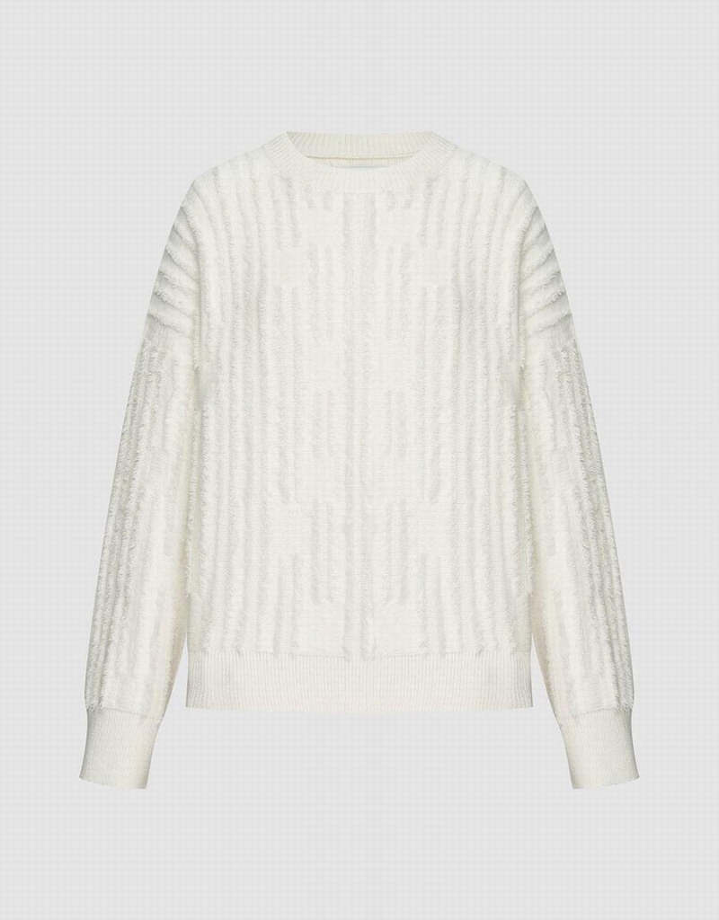 Chandails Urban Revivo Fuzzy Crew Neck Femme Blanche | ERW7221YO