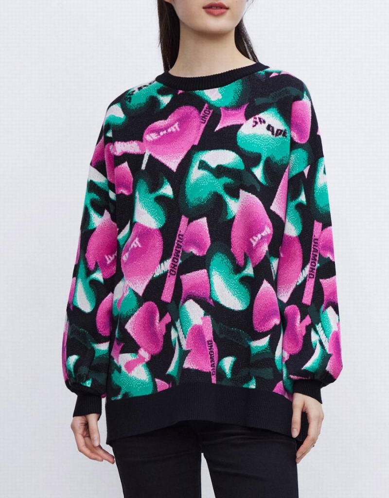 Chandails Urban Revivo Heart Pattern Oversized Femme Rose Vert Noir | YZZ9887XO