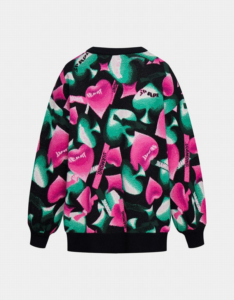 Chandails Urban Revivo Heart Pattern Oversized Femme Rose Vert Noir | YZZ9887XO