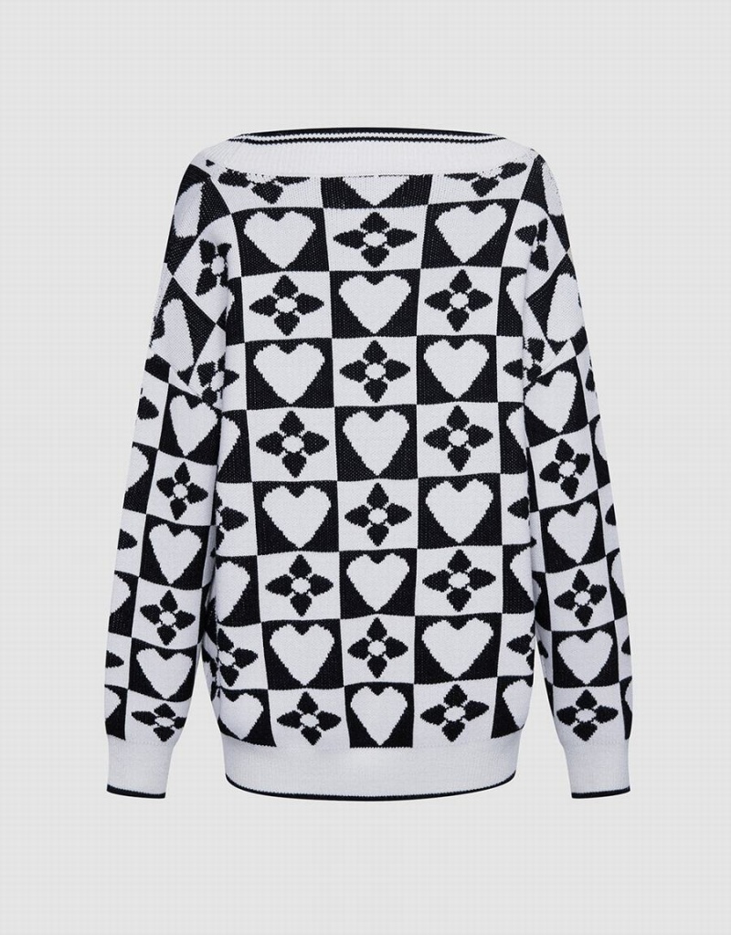 Chandails Urban Revivo Heart & Checkered Pattern Femme Grise | ZJE7255XX