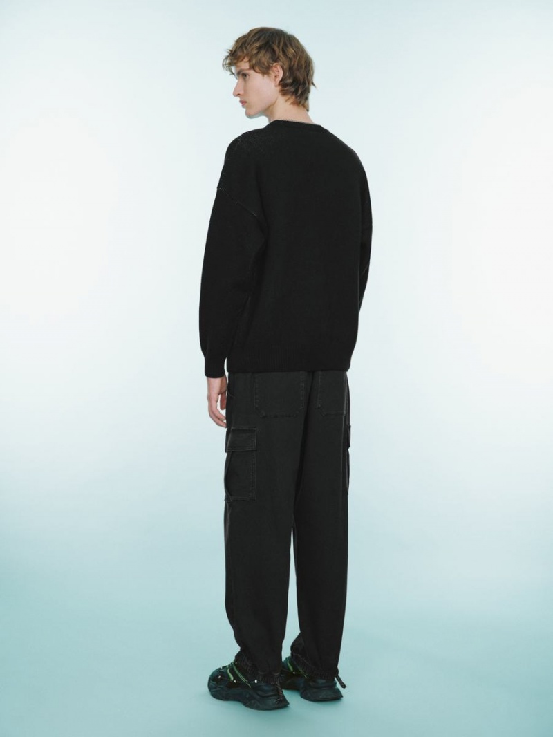 Chandails Urban Revivo Mahjong Embroidered Homme Noir | ZRN4141CF